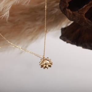 Sun Necklace, 14K Gold Sunburst Pendant, Sunshine Necklace, Solar Necklace, Handmade Jewelry, Solid Gold Necklace, Dainty Necklace