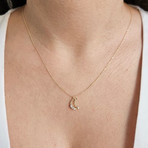 14K Solid Gold Moon Necklace, Dainty Crescent Moon Pendant, Minimalist Moon Charm, Half Moon Necklace, Mothers Day Gift, Gift For Her