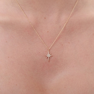 Gold North Star Necklace, 14K Solid Gold Celestial Necklace, North Star Pendant, Fine Jewelry, Christmas Gift For Her