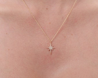 Gold North Star Necklace, 14K Solid Gold Celestial Necklace, North Star Pendant, Fine Jewelry, Christmas Gift For Her