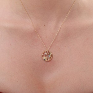14K Gold Seashell Necklace, Gold Starfish Necklace, Gold Sea Horse Necklace, Beach Jewelry, Marine Jewelry, Summer Jewelry, Fine Jewelry