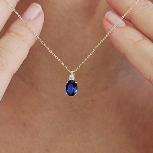 14K Gold Sapphire Necklace, September Birthstone, Oval Cut Blue Gemstone Necklace, Minimalist Sapphire Charm Necklace, Birthstone Necklace