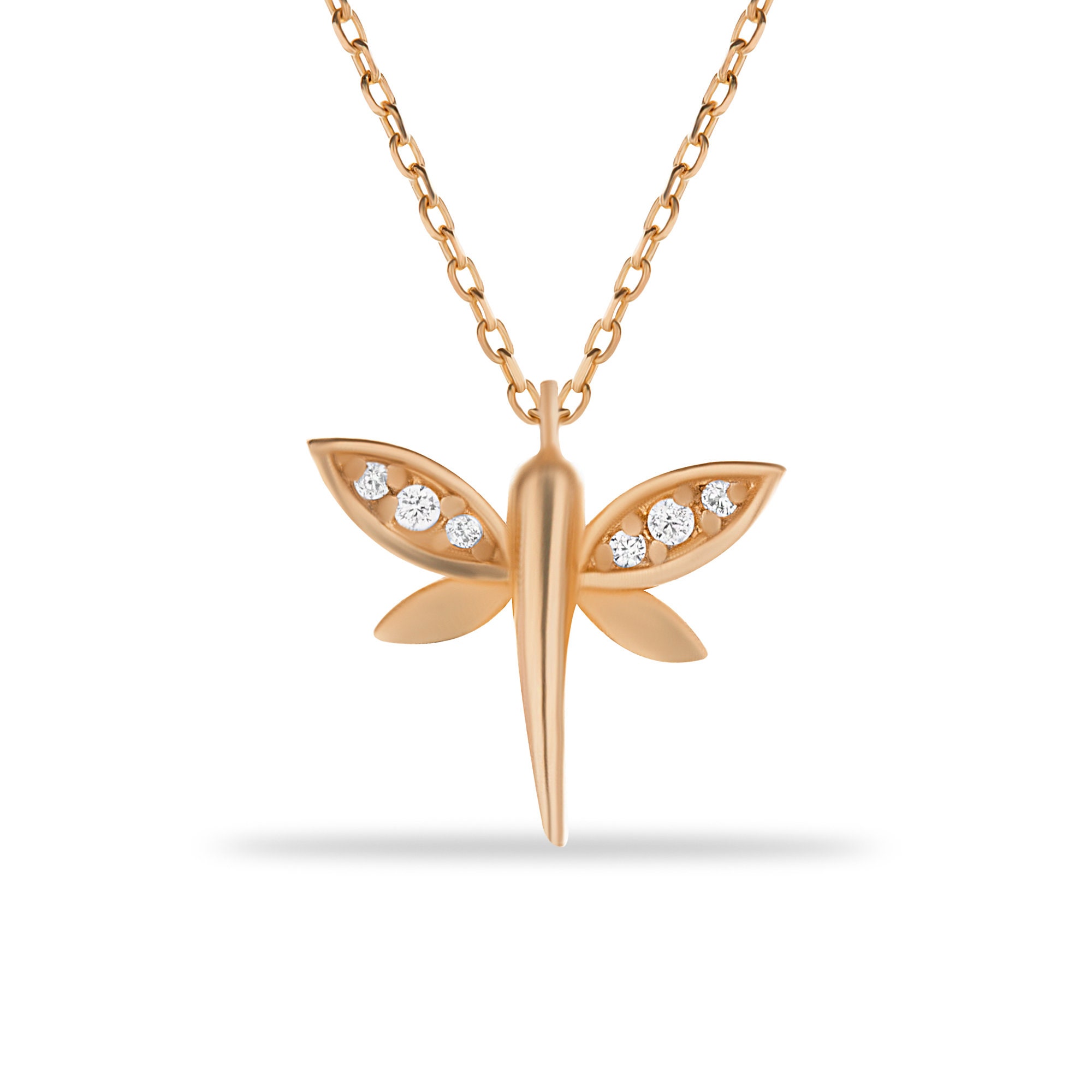 14K Gold Dragonfly Necklace, Dragonfly Jewelry, Handmade Jewelry, Solid Gold Dragonfly Pendant
