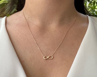 14K Gold Infinity Necklace, Infinity Symbol, Anniversary Gift, Bridesmaid Gift, Tiny Gold Necklace, Minimalist Necklace, 14K Solid Gold