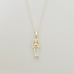 14K Gold Halloween Necklace, Skeleton Necklace, Halloween Gift, Halloween Jewelry, 14K Solid Gold Necklace, Skull Necklace, Handmade Jewelry