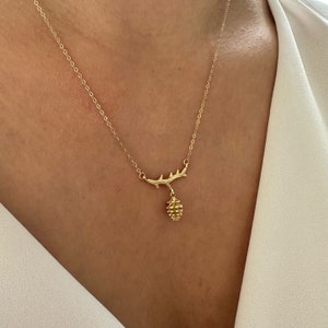 14K Gold Pinecone Necklace, Solid Gold Pinecone Necklace, Christmas Necklace, Handmade Jewelry, Dainty Gold Necklace, Christmas Gifts