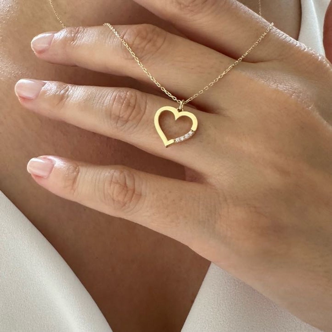 14K Gold Heart Necklace, Wedding Gift, Solid Gold Dainty