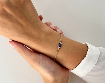 14K Gold Sapphire Bracelet, September Birthstone, Gemstone Bracelet, 14k Gold Bracelet, Baguette Cut Sapphire Bracelet, Birthstone Bracelet