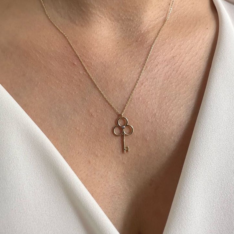 14K Gold Key Necklace, Dainty Key Necklace, Gift For Her, Love Necklace, Handmade Jewelry, Anniversary Gift, Wedding Gift, Gold Key Pendant image 9