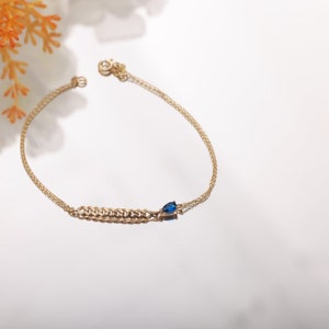 Gold Sapphire Bracelet, September Birthstone, 14k Gold Bracelet, Raindrop Sapphire Bracelet, Handmade Jewelry, Birthstone Bracelet image 2