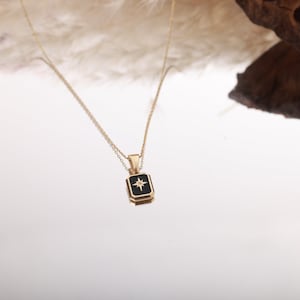 14K Gold Black Enamel North Star Necklace, Solid Gold Celestial Necklace, Astrology Necklace, Fine Jewelry, Christmas Gift, Dainty Necklace