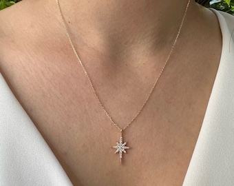 Gold North Star Necklace, 14K Solid Gold Celestial Necklace, Astrology Necklace, North Star Necklace, Fine Jewelry, Christmas Gift