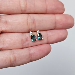 14K Gold Emerald Earrings, May Birthstone Earrings, Solid Gold Oval Cut Emerald Earrings, Christmas Gifts For Her, Gemstone Earrings image 7
