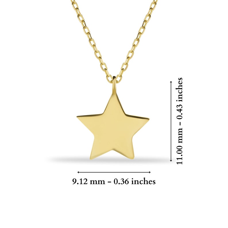 May include: A gold chain necklace with a star pendant. The star is 9.12 mm wide and the chain is 11.00 mm long.