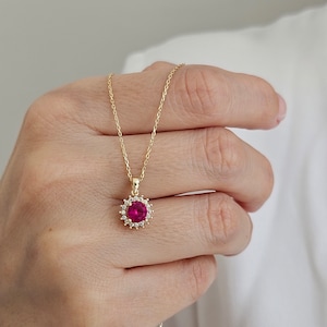 Gold Ruby Necklace, Birthstone Necklace, July Birthstone, 14K Ruby Gemstone Charm, Grandma Gift, Christmas Gift, Vintage Charm Necklace