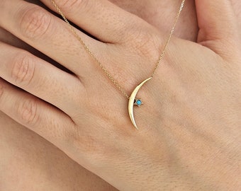 Moon Star Necklace, 14K Gold Crescent Moon, Dainty Necklace, Handmade Jewelry, 14K Real Gold Necklace, Turquoise Gemstone Moon Star Jewelry