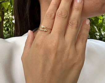 Gold Arrow Ring, 14K Solid Gold Arrow Ring, Open Ring, Stackable Rings, Minimalist Rings, Dainty Gold Ring, Gift For Her, Handmade Jewelry
