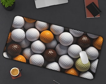 Desk Mat | Golf | Golf Balls | Non-Slip | Office | Natural | Neoprene | Non-Slip | Laptop | Fairway | Golfer | Unique | Sports | Mouse Pad |