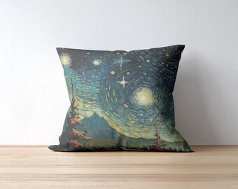 Square Pillow | Home Decor | Mystical | Starry Night | Celestial | Astronomical Illustration | Night Sky | Shooting Star | Constellation |