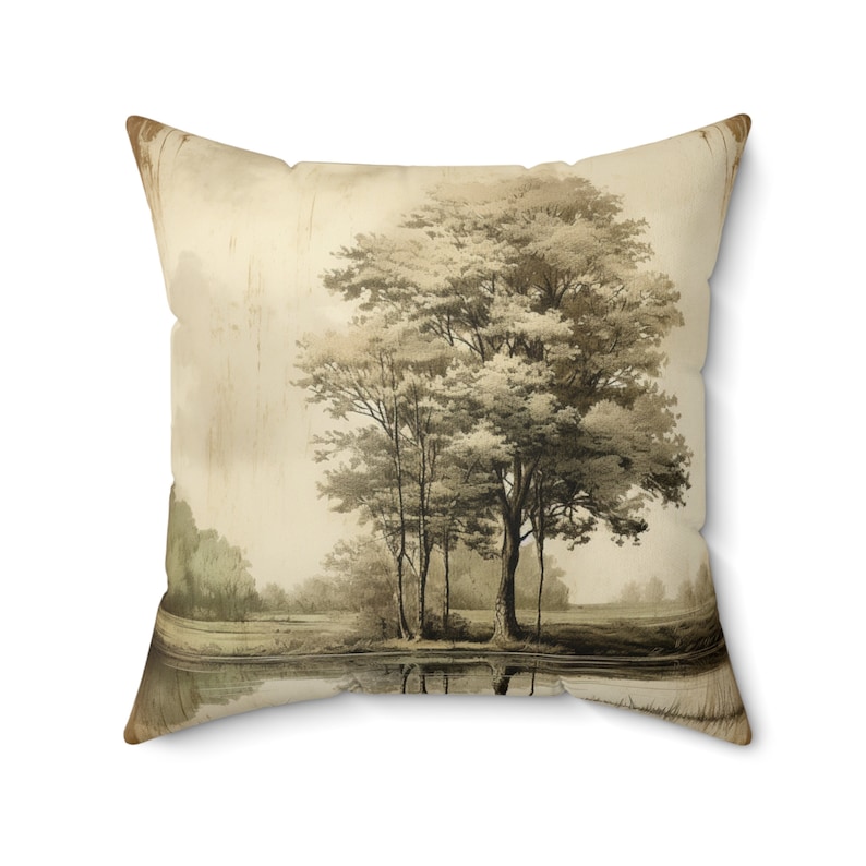 Spun Polyester Square Pillow | Etched | Landscape | Tranquil | Nature | Calm | Lake | Cushion | Timeless | Pillow | Polyester | Serenity | image 4