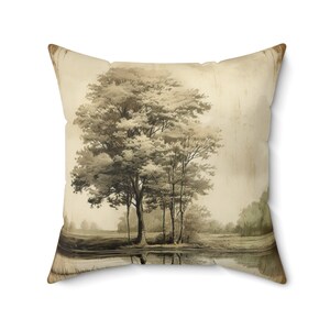 Spun Polyester Square Pillow | Etched | Landscape | Tranquil | Nature | Calm | Lake | Cushion | Timeless | Pillow | Polyester | Serenity | image 2