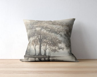 Spun Polyester | Square Pillow | Etched | Landscape | Tranquil | Nature | Calm | Lake | Cushion | Timeless | Pillow | Polyester | Serenity