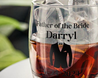 Custom Whiskey Glasses with name for Father of Bride, Personalized Gifts for Father of Bride, Best Man Groomsmen Groom Whiskey glass