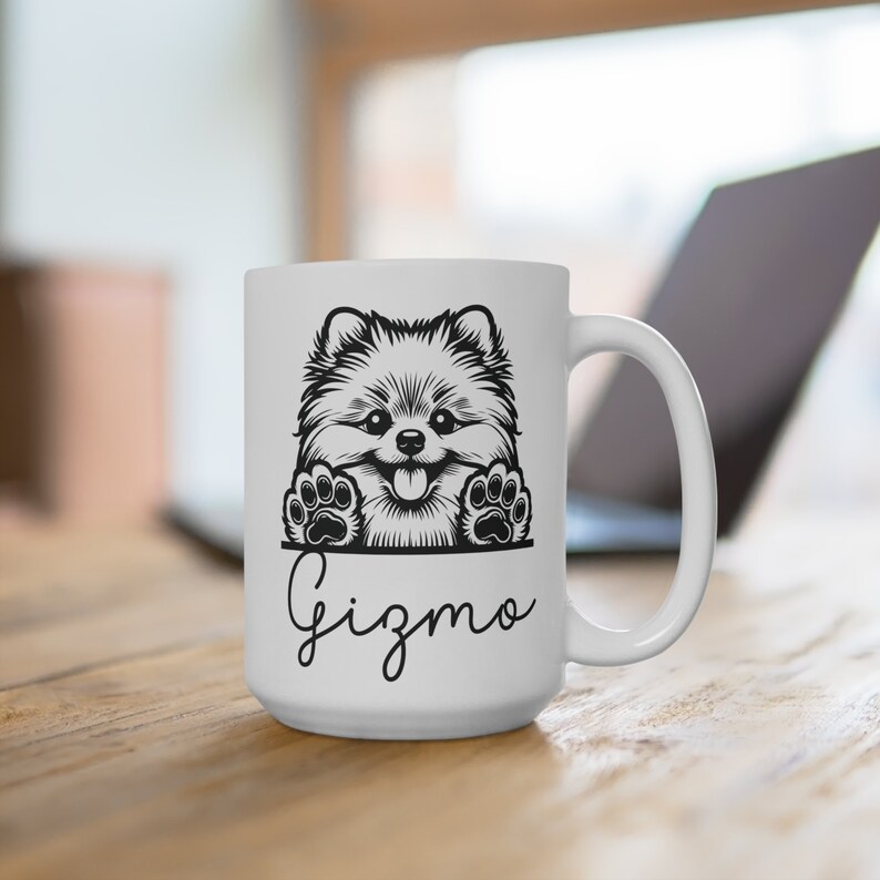 Personalisierte Pommersche Tasse, Benutzerdefinierte Kaffeetasse mit Namen des Hundes, Geschenk für Hundebesitzer, Pom Pom Hundekaffeetasse, 15 Unzen Keramiktasse für Hundeliebhaber Bild 8