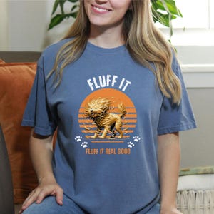 Golden Doodle Fluff It Shirt, Unisex Garment-Dyed T-shirt, Cartoon Dog Tee, Funny Fur Design Shirt, Shake Out Fur Top, Cute Dog Lover Gift