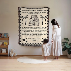 Manta personalizada para mamá primeriza, regalo para el primer día de la madre, manta tejida para mi hija, manta para mamá, regalo acogedor para mamá primeriza, carta para mi hija