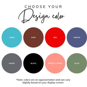 K&ouml;nnte beinhalten: Eine Farbpalette mit 8 verschiedenen Farboptionen f&uuml;r ein Designprojekt. Die Farben sind Capri, Choc, Rot, Marlin, Shade, Schwarz, W&uuml;stenblume und Olive.
