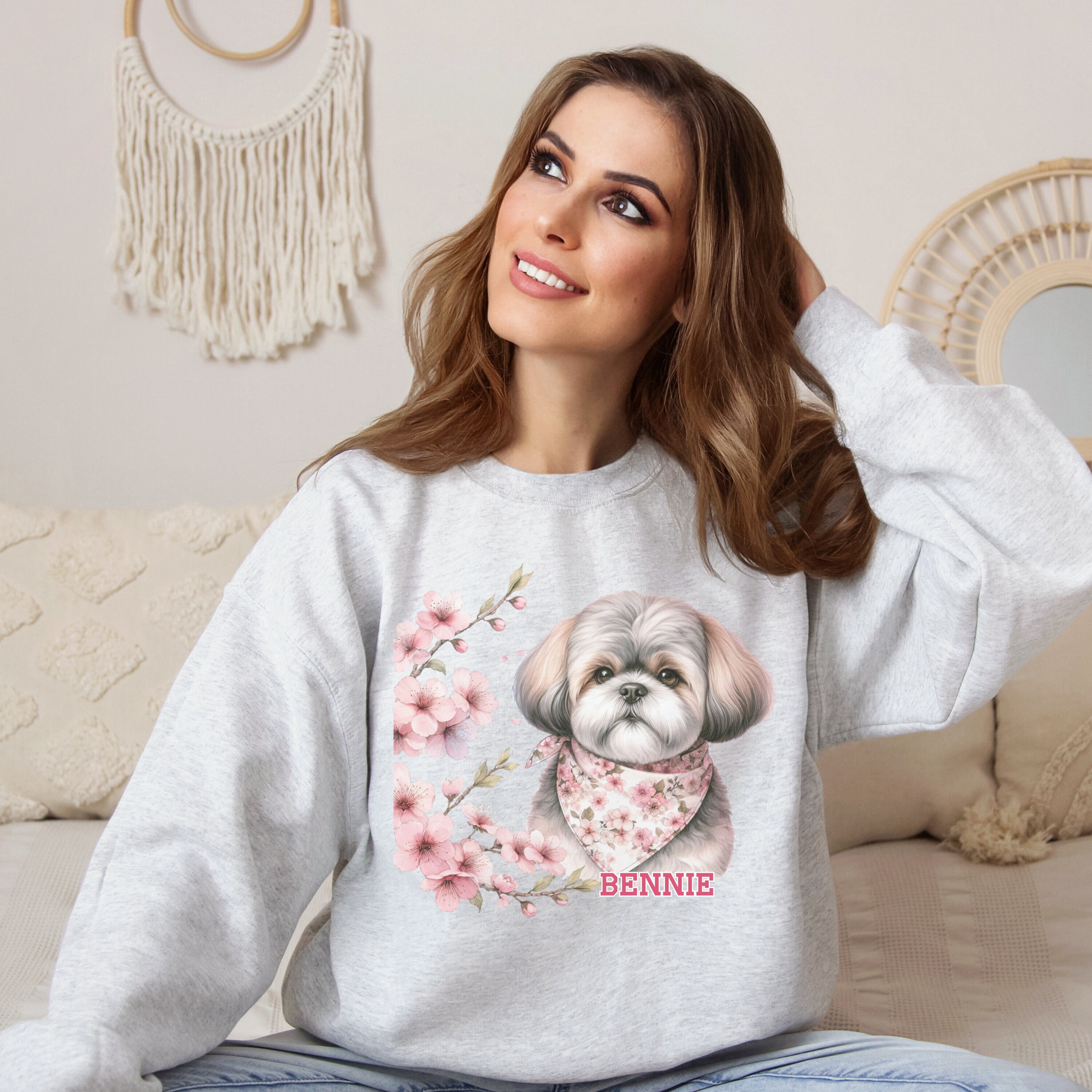 Personalized Shichon Dog Sweatshirt for Spring, Custom Bichon