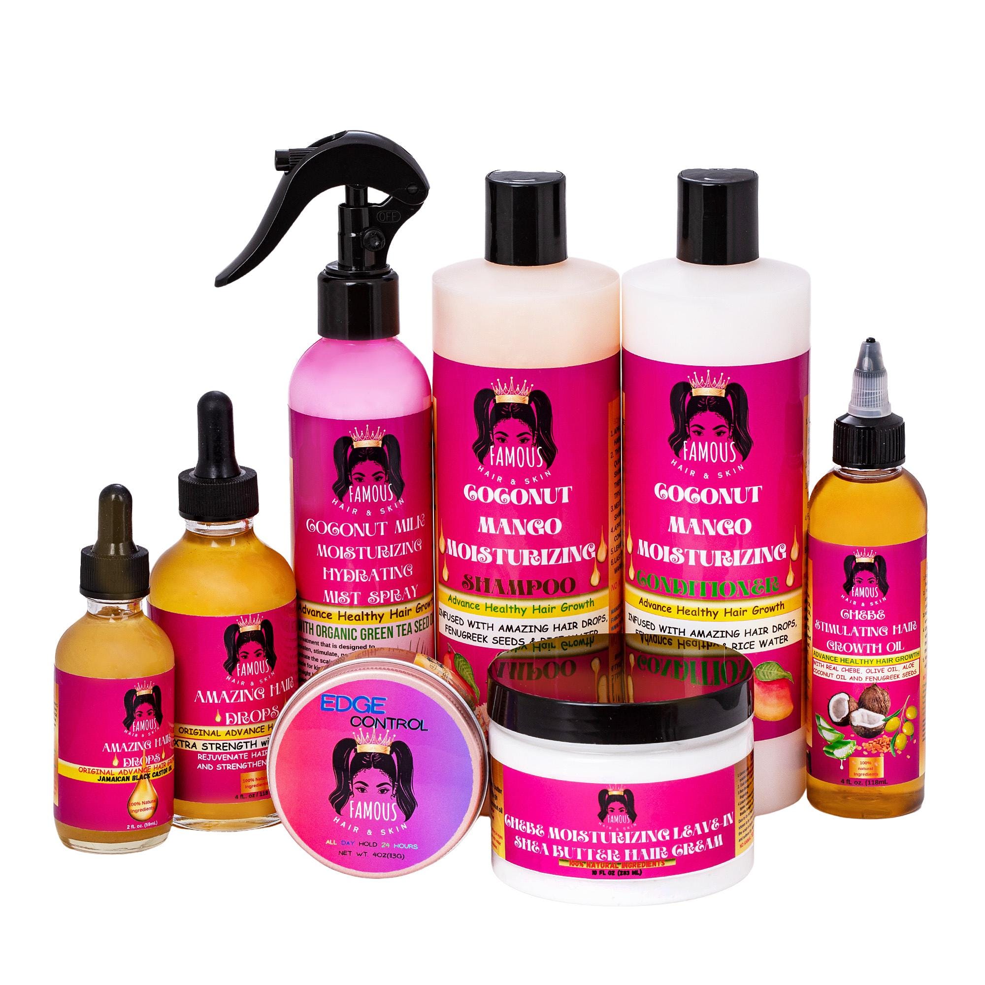 62 oz. Amazing Hair Growth Kit/ Chebe Moisturizing Cream/Coconut Mist Spray/Karkar Oil /Chebe stimulating oil/edge Control gel/Amazing drops