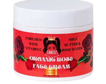 Organic Rose Face Cream: Shea Butter, Rose Water, Vitamin C (6 oz)