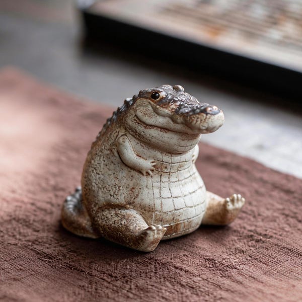 Cute clay Alligator Sculpture: Adorable Crocodile Figurine for Tea Lovers | Handmade Alligator Tea Table Ornament | Kung Fu Tea Accessory