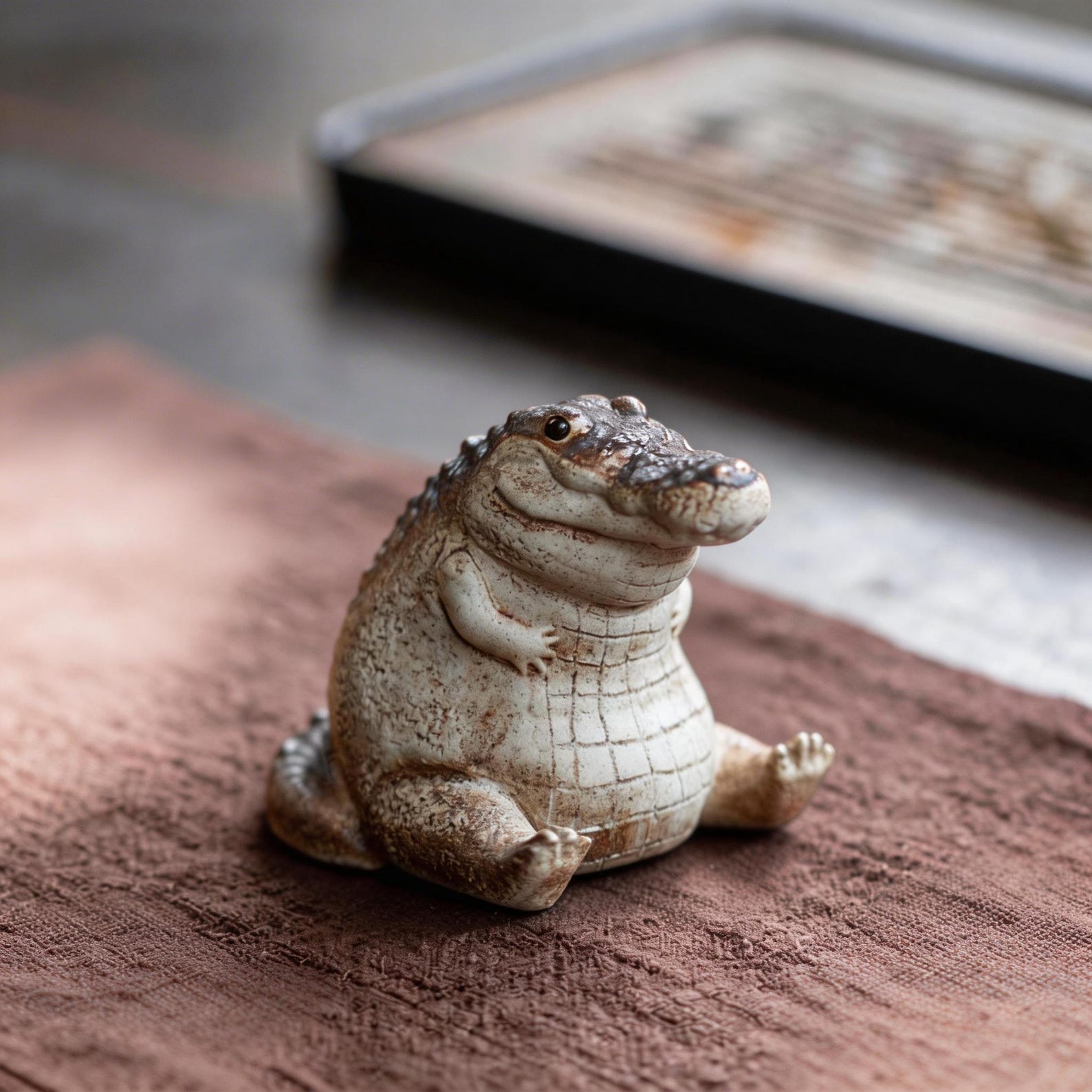 Cute Clay Alligator Sculpture: Adorable Crocodile Figurine for Tea ...