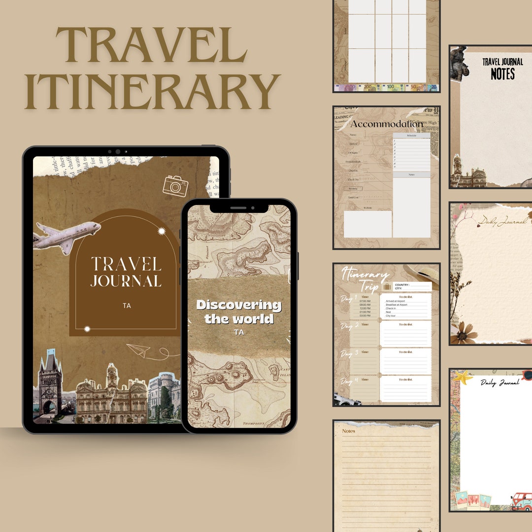 Vintage Travel Planner Printable BUNDLE, iPad Planner, Roadtrip Diary ...