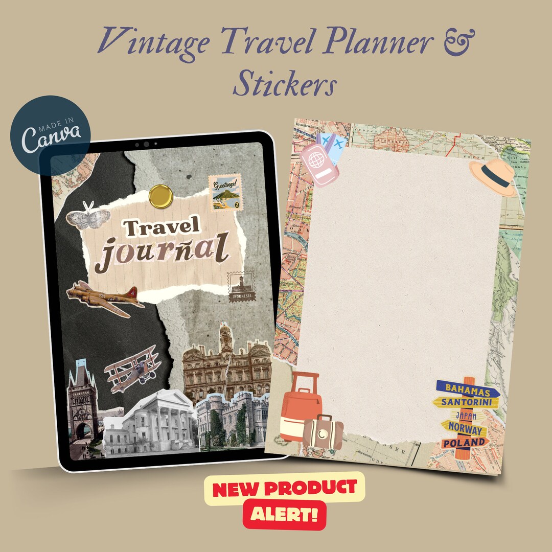 14 Page Vintage Travel Planner Printable BUNDLE, iPad Planner, Roadtrip ...