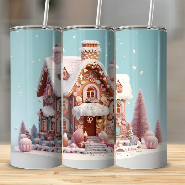 Gingerbread House 20 oz Tumbler Wrap, Sublimation Design, Straight And Tapered, Instant Digital Download