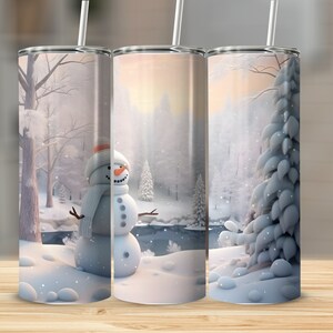 3D Snowman Lake 20 oz Tumbler Wrap, Sublimation Design, Straight And Tapered, Instant Digital Download