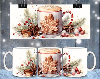 Christmas Mug Wrap Hot Cocoa, 11oz And 15oz Mug Template, Mug Wrap Sublimation Design, Mug Wrap Template, Instant Digital Download