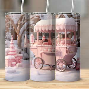 3D-kerstsnoepkar 20 oz bekerverpakking, sublimatieontwerp, recht en taps toelopend, directe digitale download