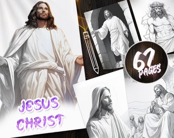 67 pages of Jesus Christ | Coloring book Pages | 4 different versions | A4 format | Crisp Quality | Printable PDF | PNG Transparent