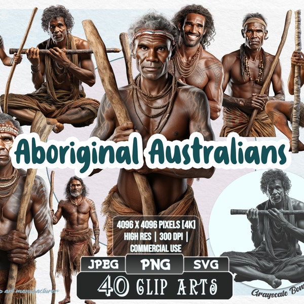 40 Aboriginal Australians- Indigenous | 5 digital file types | Color & Grayscale PNG | JPEG | SVG | Coloring/Painting | Crafts | Stickers