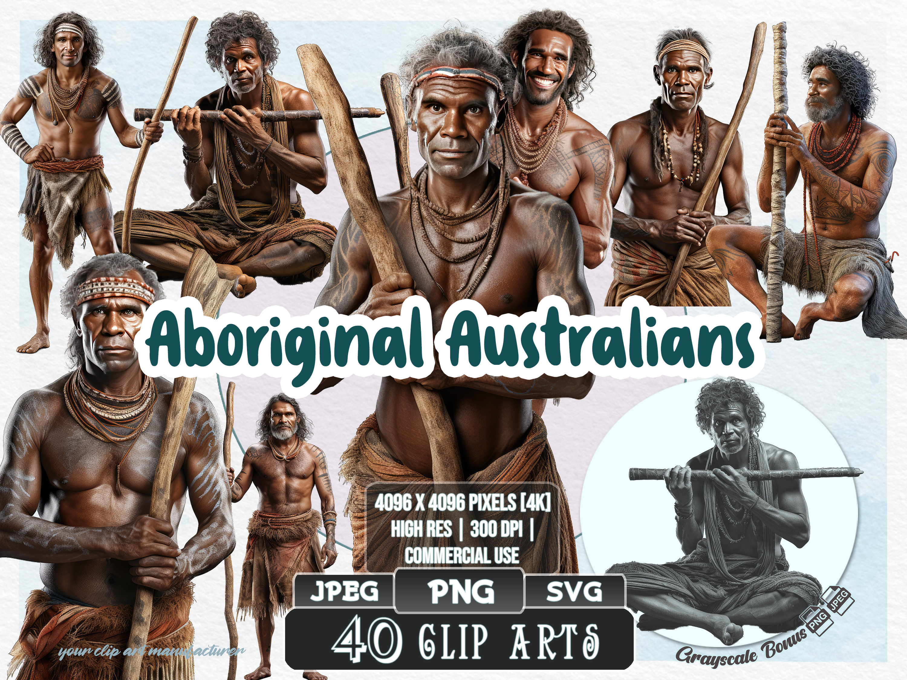 40 Aboriginal Australians- Indigenous | 5 Digital File Types