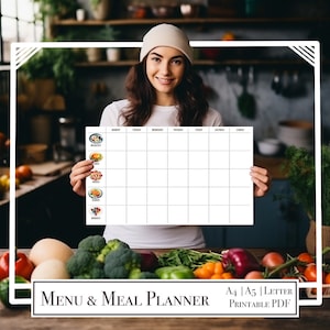 Printable Meal and Menu Planner: Cooking &amp; Groceries | PDF Fillable, A4 ...