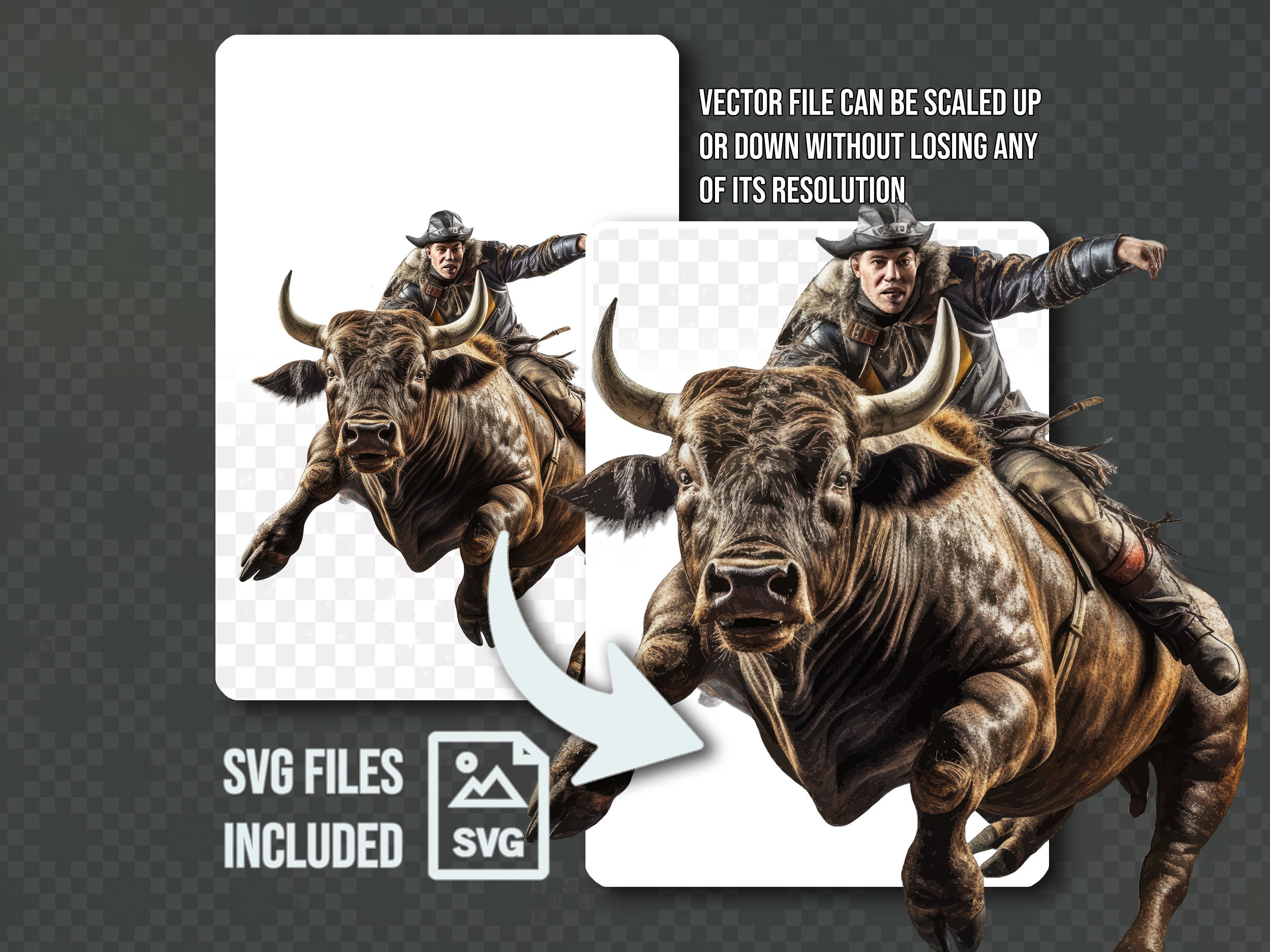 16 Bull Riders Wild West Rodeo 5 Digital File Types Color & Grayscale ...