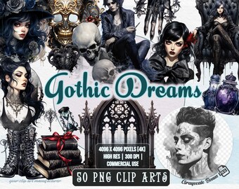 Gothic Dreams - Clip Art Transparent | 5 digital file types | Color & Grayscale PNG | JPEG | SVG | Coloring/Painting | Crafts | Stickers
