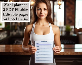 Printable Meal Planner & Grocery List Set - Fillable PDF | A4, A5, US Letter Sizes | Weekly Menu Organizer