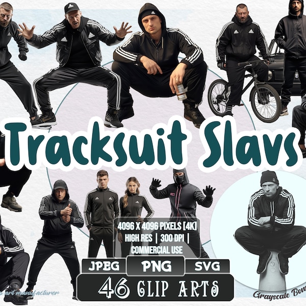 46 Tracksuit Slavs- Gopnik Tri Poloski | 5 digital file types | Color & Grayscale PNG | JPEG | SVG | Coloring/Painting | Crafts | Stickers